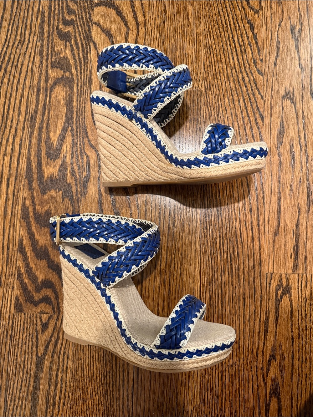 Tory Burch Navy Braided Espadrille Wedge Sandals - Picture 8 of 8